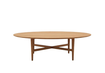 Fototapeta premium Minimalist wooden coffee table with an oval top and a distinctive intersecting base structure
