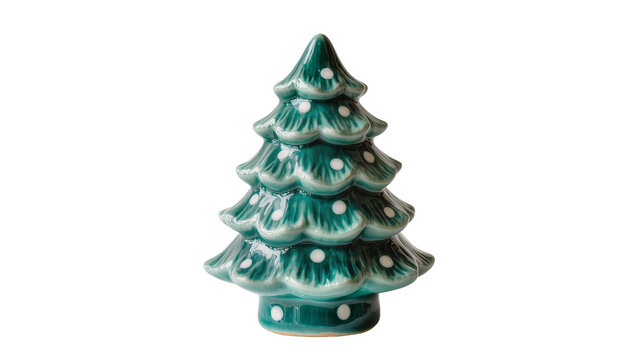 Glazed teal ceramic Christmas tree, displaying layered branches and a star topper