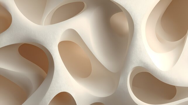 Clean white 3D abstract background with porous organic structures resembling bone tissue or futuristic architectural facade design.