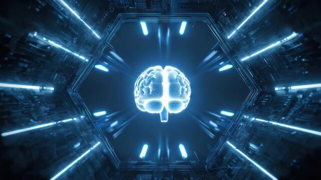 The Digital Brain: An abstract representation of the human brain within a futuristic, interconnected digital network, symbolizing the concepts of intelligence and information technology. 