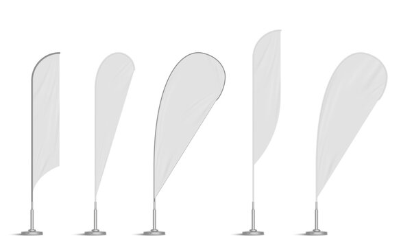Bow and feather beach flags, blank curved banners