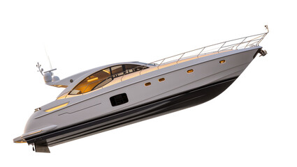 Naklejka premium Sleek modern luxury yacht with expansive windows, featuring polished chrome railings