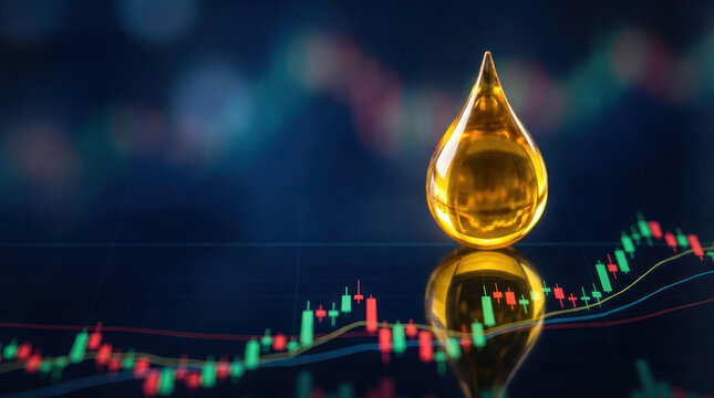 Oil shock concept price chart market Golden oil drop financial candlestick chart concept showing oil shock and volatile price movement reflecting energy market risk and uncertainty during global
