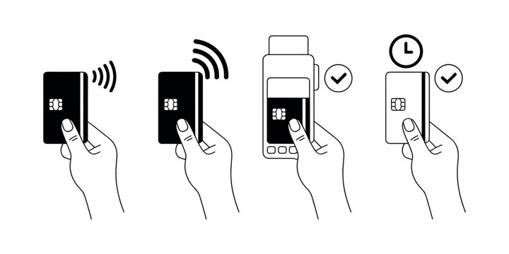 Hand holding credit card and smartphone for contactless payment mobile payment  in white background
