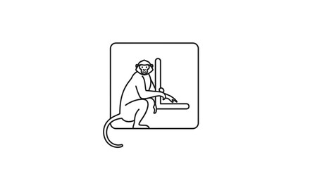 Fototapeta premium Primate in a laboratory setting, performing a task, line art icon
