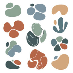 Fototapeta premium Abstract colorful organic blob shapes arranged in a scattered composition.