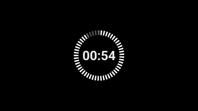4k one minute circle countdown video, One minute countdown animation on a transparent background, 1 minute circle countdown timer from 60 to 0 second with alpha channel.