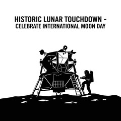 Astronaut and Lunar Module on Moon Surface Celebrating International Moon Day. © Suhadi