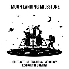 Astronaut and Lunar Module on Moon Surface Celebrating Moon Landing Milestone. © Suhadi