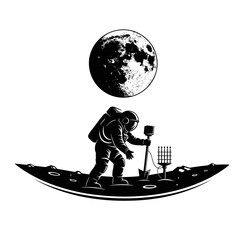 Astronaut exploring lunar surface with scientific equipment. © Suhadi