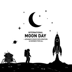 Astronaut on Moon with Lunar Lander and Rocket Launch. © Suhadi