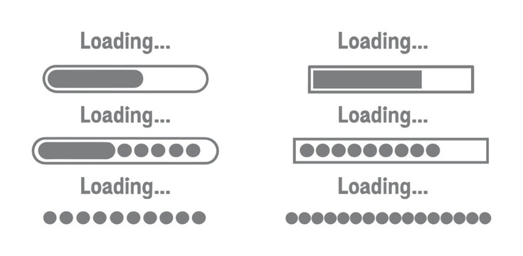 Modern Loading Progress Bar Vector Set, UI UX Design Elements for Web and Mobile Applications. Minimalist Gray Status Indicators for Data Processing and Download.