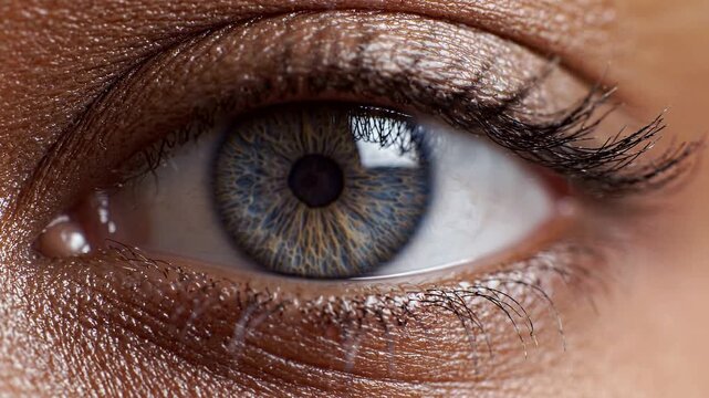 Close- up eye shot capturing natural iris beauty with soft lighting for des