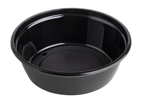Empty black plastic food container on transparent background