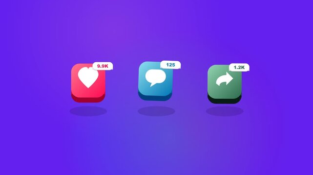 Social Media Icons with Notification Badges on Purple Background.