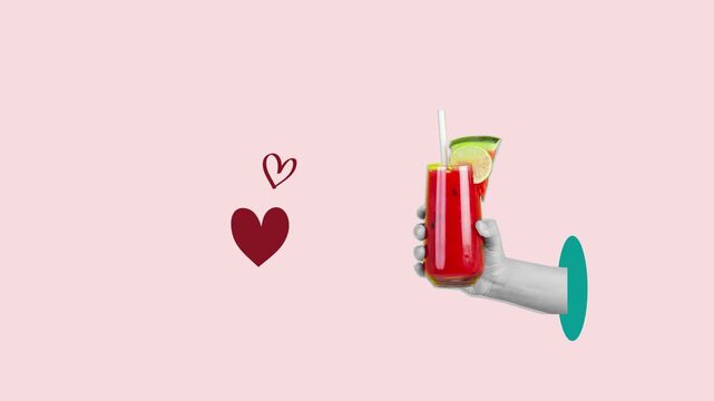 hands holding a cup of fresh drink with a sign of love