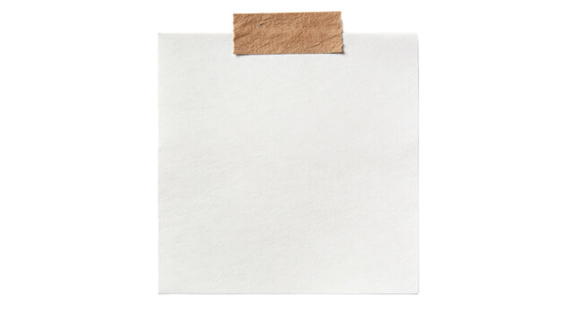 A simple, minimalist white paper note with a brown torn paper tab attached at the top, isolated on a white background, perfect for notes and reminders