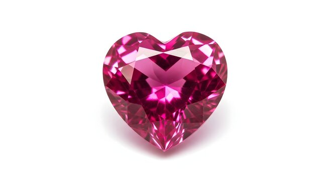 Heart shaped pink gemstone ruby or sapphire isolated on white background brilliant cut crystal jewel for luxury jewelry design and romantic gift ideas