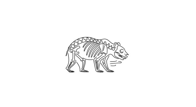 Bear skeleton walking, outline drawing, white background, educational, anatomy, wildlife
