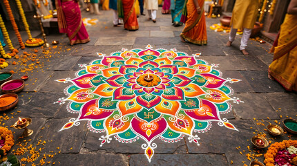 Colorful Rangoli Design for Indian Festival Celebrations.