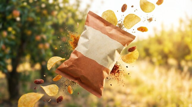 Blank light brown stand-up pouch, empty flexible packaging snack bag mockup template, isolated on white background for branding and product design.