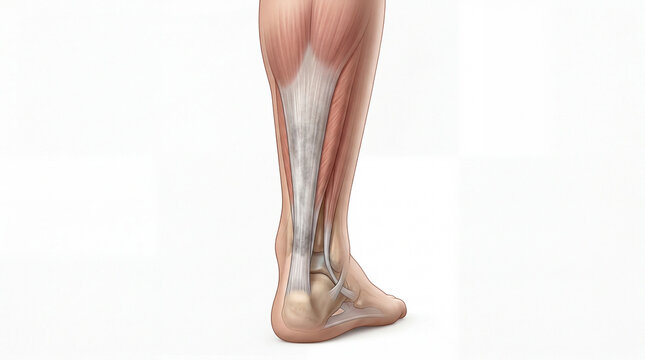 Revealing the intricate architecture of the human lower leg showcasing the robust Achilles tendon and calf strength