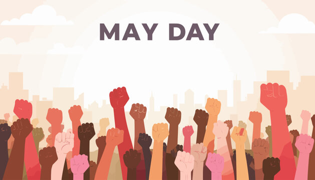 People from diverse backgrounds unite and raise fists in city on May Day