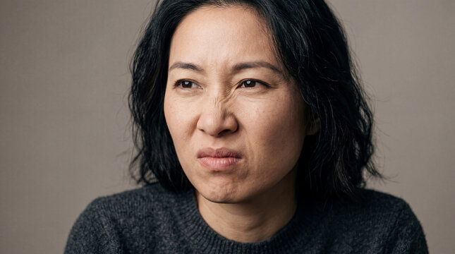 Visage of intense displeasure etched upon a woman's face, conveying a powerful sense of aversion or strong distaste