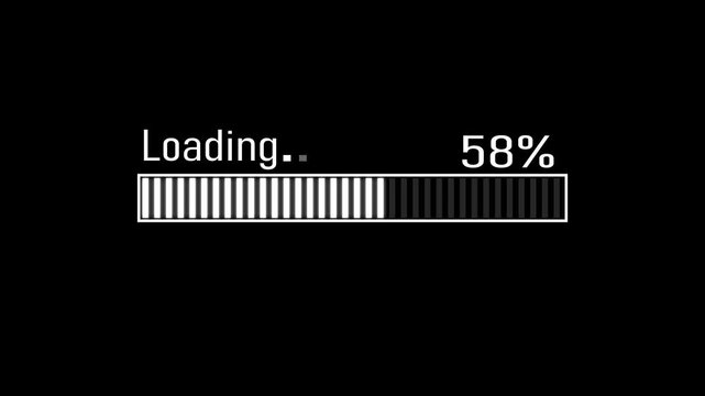 Abstract Loading Progress Bar from 0 to 100% stuck. loading bar from 0 to 100 percent transfer on black background.4k animation video.