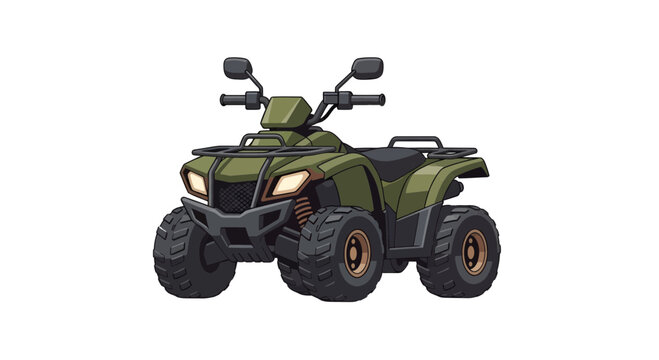 Green ATV All-Terrain Vehicle Vector Illustration Isolated on White Background for Off-Road Adventure, Recreation, and Sport Utility Design