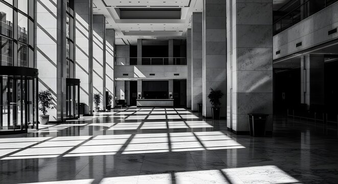 Modern Corporate Lobby Interior in Black and White