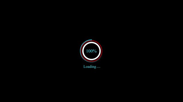 circle loading bar animation in black colloure, loading start 0 to 100%.Loader animation video 4k