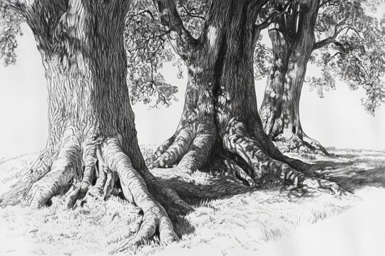 Under the gentle shade of oak trees, each person sketches gnarled roots and winding branches, paralleling their own inner growth process. 