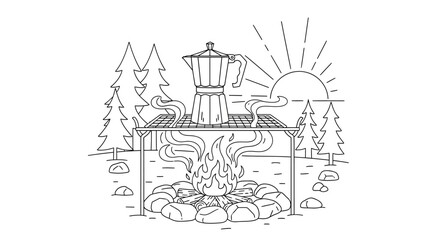 Naklejka premium Coffee Percolator on Fire Pit.