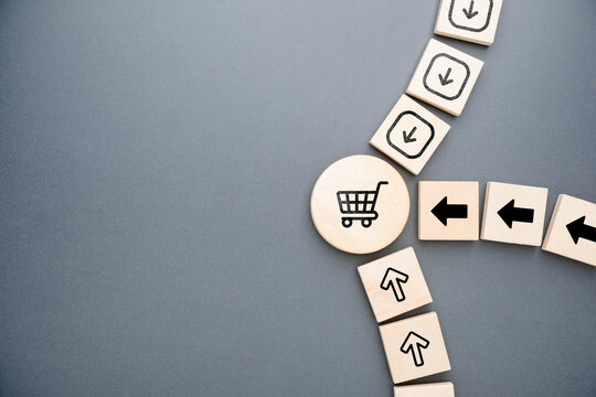 Customer journey convergence to purchase, decision path and marketing funnel direction concept