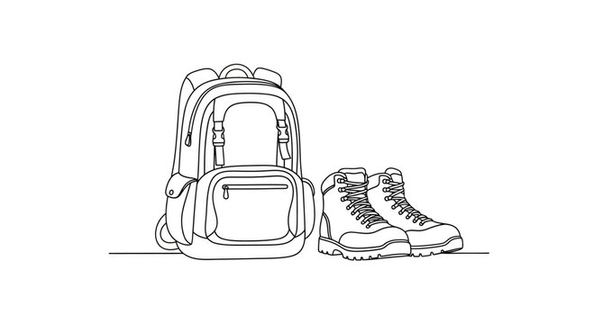 Hiking Backpack and Trekking Boots Equipment.