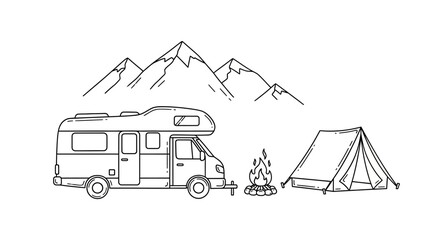 Naklejka premium Motorhome parked next to tent campsite.