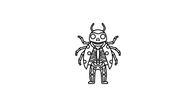 Spooky Skeleton Ladybug Cartoon Character - Halloween Insect Icon