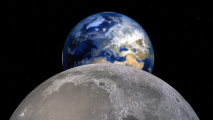 Moon and Earth space. 3d illustration © Wublie