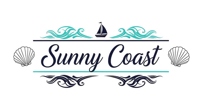 Coastal logo, beach vector emblem, sunny coast sign, nautical brand icon