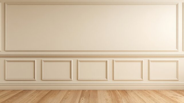 Elegant classic wainscoting with detailed moldings on a clean, cream-colored interior wall