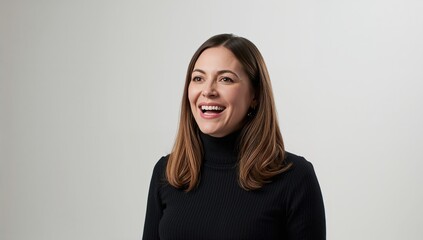 Fototapeta premium Modern studio headshot of smiling woman with simple background