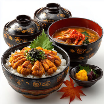 Premium Sea Urchin Uni Donburi Bowl with Crab Leg Miso Soup