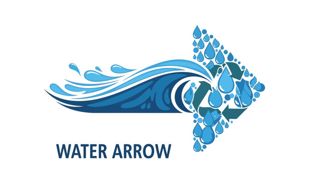 Water Wave Arrow with Recycling Drops - Eco-Friendly Liquid Flow Symbol