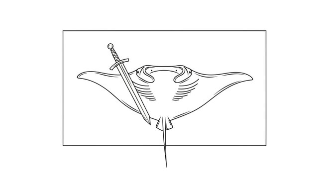 Manta Ray with Sword: Fantasy Sea Creature and Weapon Illustration
