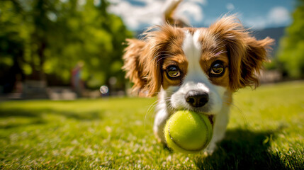 dog in the grass puppy playing