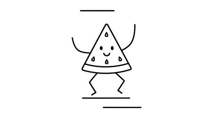 Fototapeta premium Happy Watermelon Slice Character Jumping and Dancing, Cartoon Style