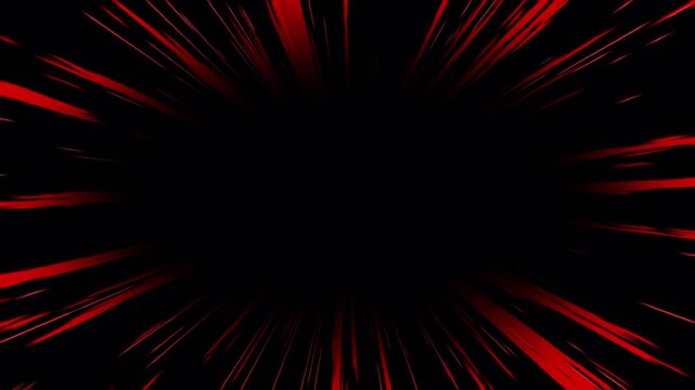Red rays animation comic fast speed lines on transparent background