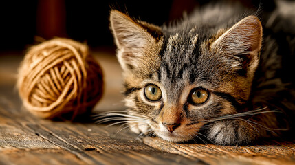 little kitten playing with a ball