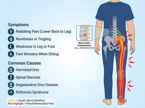 Sciatica Explained Identifying Symptoms, Common Causes, and Nerve Root Compression Impact